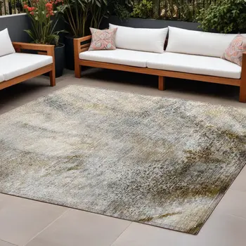 8' X 10' Beige Abstract Washable Non Skid Indoor Outdoor Area Rug