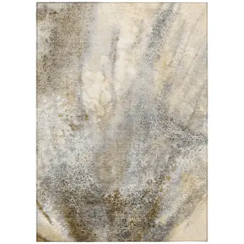 9' X 12' Beige Abstract Washable Non Skid Indoor Outdoor Area Rug