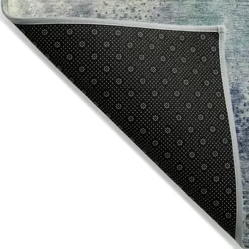 8' Runner Beige Blue and Gray Abstract Washable Non Skid Indoor Outdoor Runner Rug
