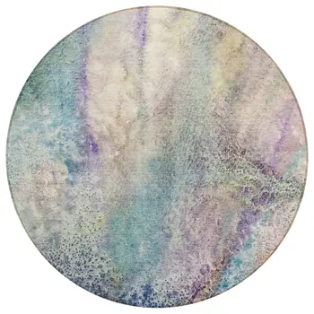 8' Round Beige Blue and Gray Round Abstract Washable Non Skid Indoor Outdoor Area Rug