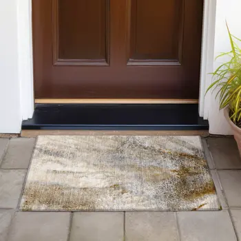 2' X 3' Brown Abstract Washable Non Skid Indoor Outdoor Area Rug