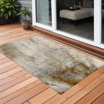 2' X 3' Brown Abstract Washable Non Skid Indoor Outdoor Area Rug