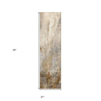 8' Runner Brown Abstract Washable Non Skid Indoor Outdoor Runner Rug