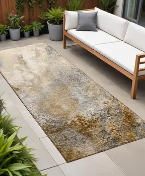 8' Runner Brown Abstract Washable Non Skid Indoor Outdoor Runner Rug