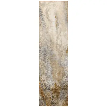 8' Runner Brown Abstract Washable Non Skid Indoor Outdoor Runner Rug