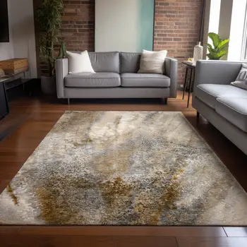 3' X 5' Brown Abstract Washable Non Skid Indoor Outdoor Area Rug