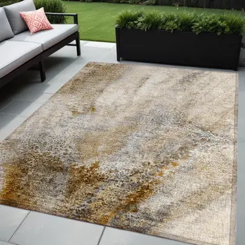 5' X 8' Brown Abstract Washable Non Skid Indoor Outdoor Area Rug