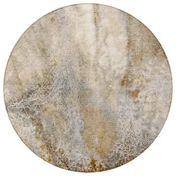 8' Round Brown Round Abstract Washable Non Skid Indoor Outdoor Area Rug
