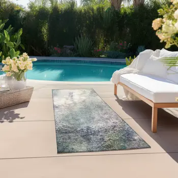 8' Runner Ivory Abstract Washable Non Skid Indoor Outdoor Runner Rug