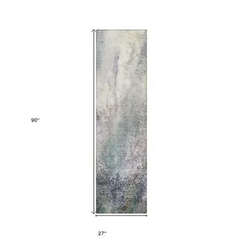 8' Runner Ivory Abstract Washable Non Skid Indoor Outdoor Runner Rug