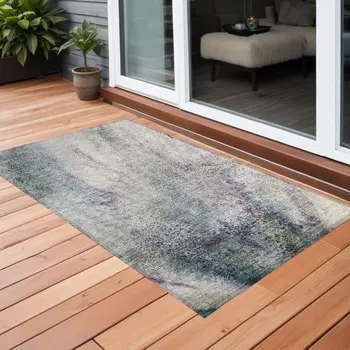 3' X 5' Ivory Abstract Washable Non Skid Indoor Outdoor Area Rug