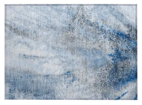 2' X 3' Ivory Blue and Gray Abstract Washable Non Skid Indoor Outdoor Area Rug