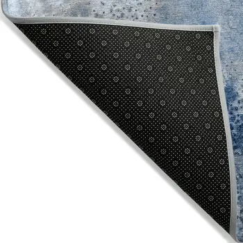 2' X 3' Ivory Blue and Gray Abstract Washable Non Skid Indoor Outdoor Area Rug