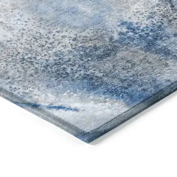 2' X 3' Ivory Blue and Gray Abstract Washable Non Skid Indoor Outdoor Area Rug