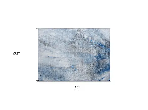 2' X 3' Ivory Blue and Gray Abstract Washable Non Skid Indoor Outdoor Area Rug