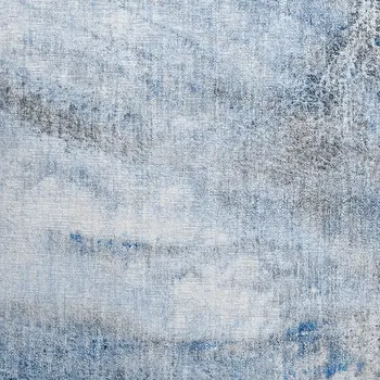 2' X 3' Ivory Blue and Gray Abstract Washable Non Skid Indoor Outdoor Area Rug