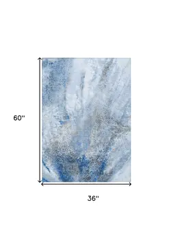 3' X 5' Ivory Blue And Gray Abstract Washable Indoor Outdoor Area Rug