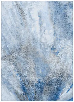 9' X 12' Ivory Blue and Gray Abstract Washable Non Skid Indoor Outdoor Area Rug