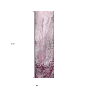 8' Runner Pink Abstract Washable Non Skid Indoor Outdoor Runner Rug