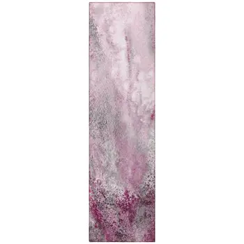 8' Runner Pink Abstract Washable Non Skid Indoor Outdoor Runner Rug