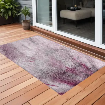 3' X 5' Pink Abstract Washable Non Skid Indoor Outdoor Area Rug
