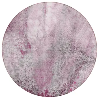 8' Round Pink Round Abstract Washable Non Skid Indoor Outdoor Area Rug