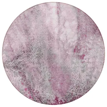 8' Round Pink Round Abstract Washable Non Skid Indoor Outdoor Area Rug