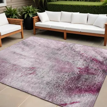 9' X 12' Pink Abstract Washable Non Skid Indoor Outdoor Area Rug