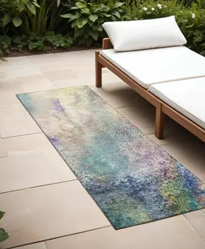 8' Runner Purple Abstract Washable Non Skid Indoor Outdoor Runner Rug