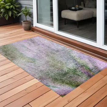 3' X 5' Purple Abstract Washable Non Skid Indoor Outdoor Area Rug