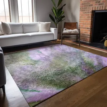 3' X 5' Purple Abstract Washable Non Skid Indoor Outdoor Area Rug