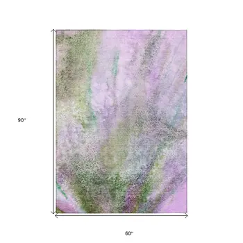 5' X 8' Purple Abstract Washable Non Skid Indoor Outdoor Area Rug