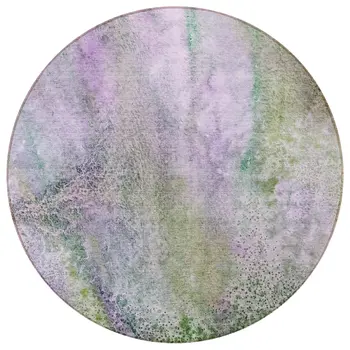 8' Round Purple Round Abstract Washable Non Skid Indoor Outdoor Area Rug