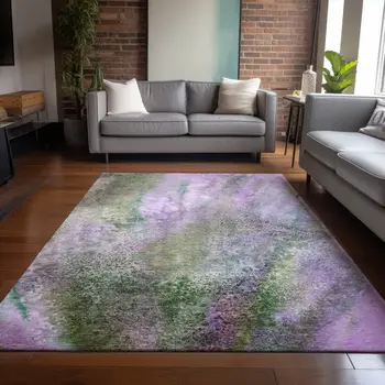 8' X 10' Purple Abstract Washable Indoor Outdoor Area Rug
