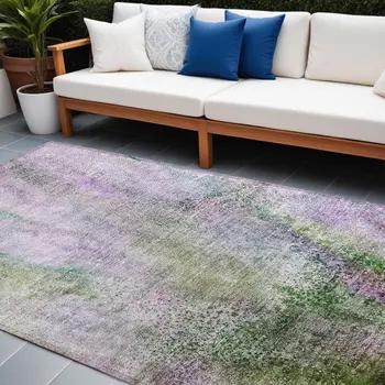 9' X 12' Purple Abstract Washable Non Skid Indoor Outdoor Area Rug