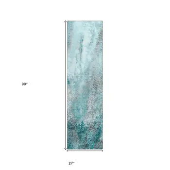 8' Runner Gray and Ivory Abstract Washable Non Skid Indoor Outdoor Runner Rug