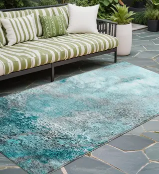 8' Runner Gray and Ivory Abstract Washable Non Skid Indoor Outdoor Runner Rug