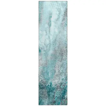 8' Runner Gray and Ivory Abstract Washable Non Skid Indoor Outdoor Runner Rug