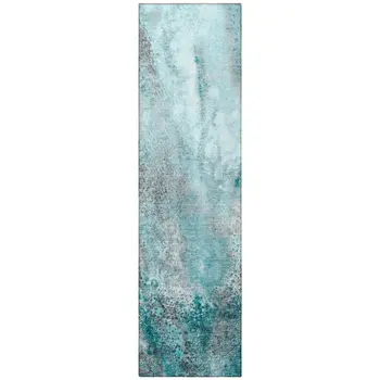 8' Runner Gray and Ivory Abstract Washable Non Skid Indoor Outdoor Runner Rug