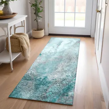 8' Runner Gray and Ivory Abstract Washable Non Skid Indoor Outdoor Runner Rug