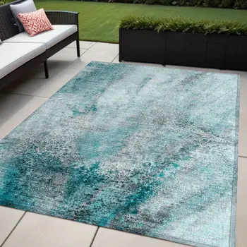 5' X 8' Gray And Ivory Abstract Washable Indoor Outdoor Area Rug