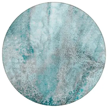 8' Round Gray and Ivory Round Abstract Washable Non Skid Indoor Outdoor Area Rug