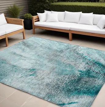 8' X 10' Gray and Ivory Abstract Washable Non Skid Indoor Outdoor Area Rug