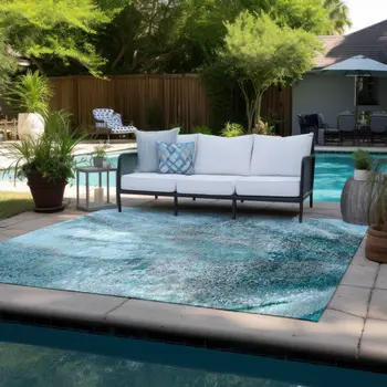 8' X 10' Gray and Ivory Abstract Washable Non Skid Indoor Outdoor Area Rug