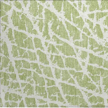 2' X 3' Green and White Abstract Washable Non Skid Indoor Outdoor Area Rug