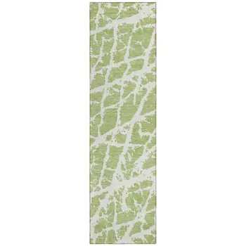 8' Runner Green and White Abstract Washable Non Skid Indoor Outdoor Runner Rug