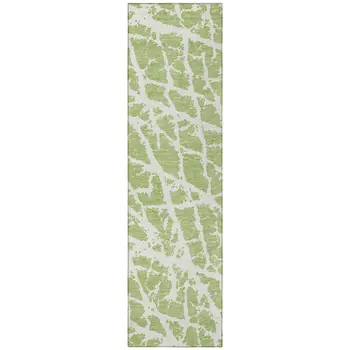 8' Runner Green and White Abstract Washable Non Skid Indoor Outdoor Runner Rug