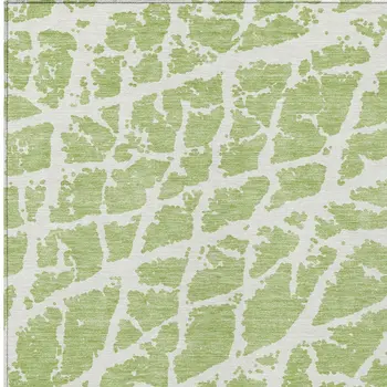 3' X 5' Green And White Abstract Washable Indoor Outdoor Area Rug