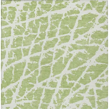 3' X 5' Green And White Abstract Washable Indoor Outdoor Area Rug