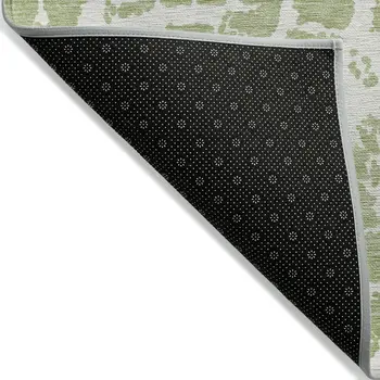 3' X 5' Green And White Abstract Washable Indoor Outdoor Area Rug